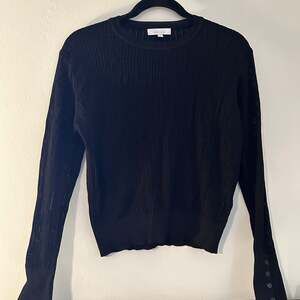 Hailey Black Ribbed Knit Long Sleeve Sweater with Button Cuffs